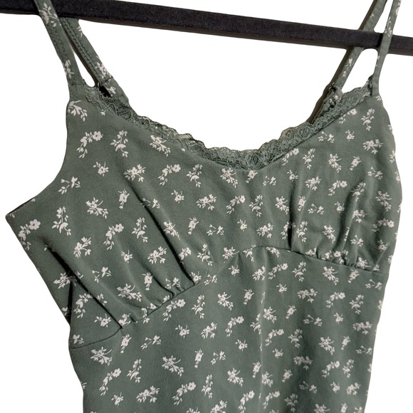 Hollister Green Floral Y2K Lace Trim Milkmaid Babydoll Coquette Cami Tank Small - Picture 4 of 6